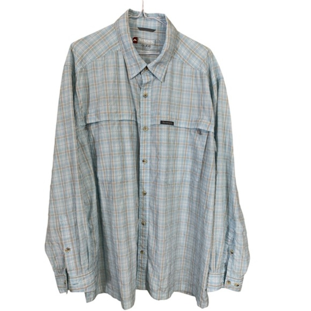 Simms Guide Series Tech Shirt Mens 2XL Blue Plaid Long‎ Sleeve Fishing